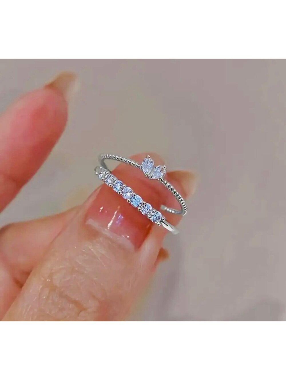 New - Beautiful Silver 2Pc Set - Heart-Shaped Open Ring